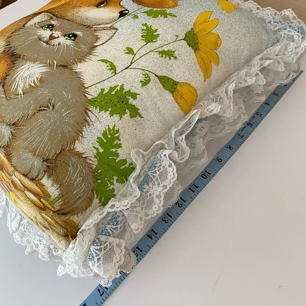 Vintage 1991 Handmade Ruffled Laced Puppy Kitten Calendar Tea Towels Pillow Home